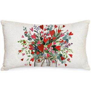 Valentines Day Throw Pillow Cover Decorative Accent Case Heart Floral Decor 20"